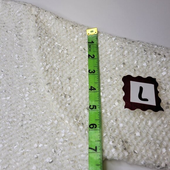 Sparkly White Faux Fur Open Front Knit Cardigan Sweater Size S and Size L - Picture 7 of 14